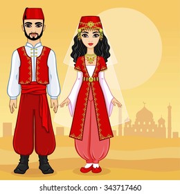 Animation Arab family.