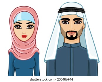 Animation Arab Family Man Woman Traditional Stock Vector (Royalty Free ...