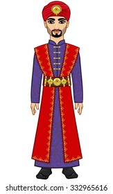 The animation Arab man in ancient clothes. Isolated on a white background.