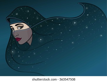 Animation Arab woman in a burqa.
