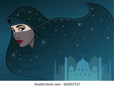 Animation Arab woman in a burqa.