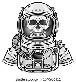 Animation Astronaut skeleton in a space suit. Vector illustration isolated on a white background. Print, poster, t-shirt, card.