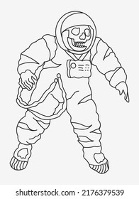 Animation Astronaut skeleton in space suit  Linear monochrome drawing  Vector illustration isolated white background  
