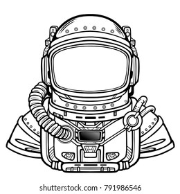Animation Astronaut in a space suit.  Vector illustration isolated on a white background. Place for the text. Print, poster, t-shirt, card.