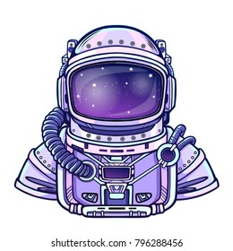 Animation Astronaut in a space suit.  Vector illustration isolated on a white background. Print, poster, t-shirt, card.