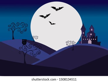 animation backgrounds. design vector galaxy.night mansion.cartoon city landscape vector.parallax effect