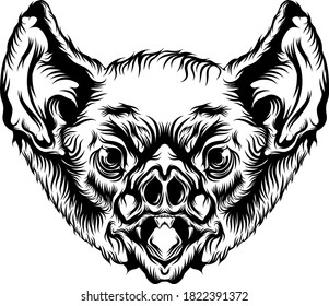 Animation of the bat head with black outline for the tattoo ideas