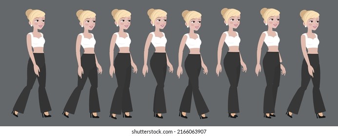 Animation of a beautiful girl. Attractive girl on heels. Character for 2-d animation.