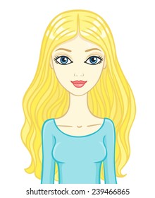 Animation beautiful girl the blonde with big eyes isolated on a white background.