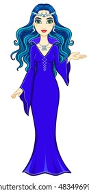 Animation beautiful witch. Full growth. Vector illustration isolated on a white background.