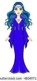 Animation beautiful witch. Full growth. Vector illustration isolated on a white background.