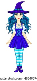 Animation beautiful witch. Vector illustration isolated on a white background.