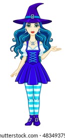 Animation beautiful witch. Vector illustration isolated on a white background.
