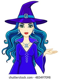 Animation beautiful witch. Vector illustration isolated on a white background.