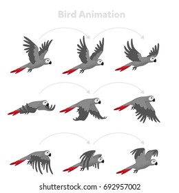 Animation der Vogel fliegt. Papageienanimation. Sprite-Vogel fliegt.
