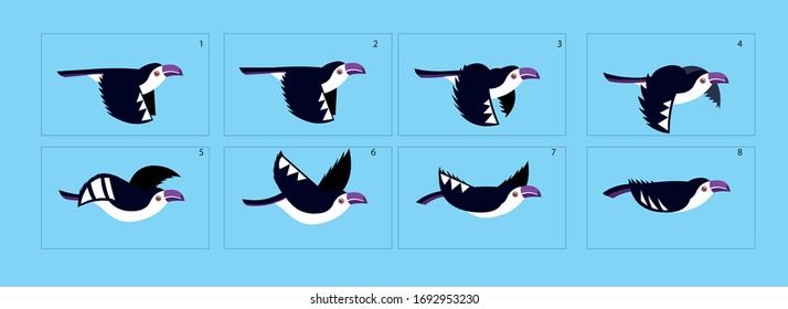 Animation of bird flying. Bird flying animation sprite sheet for games or cartoon, illustration – Vector
