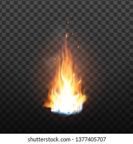 Animation Burning Fire With Sparks Effect Vector. Red Burn Hot Flickering Fire With Smoke And Blaze Glowing Particles. Colorful Image On Transparency Grid Background. 3d Illustration