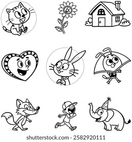 Animation cartoon icon bundle line art and illustrator eps 