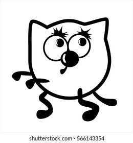 Animation cat. Vector illustration of a character for registration. Black white.