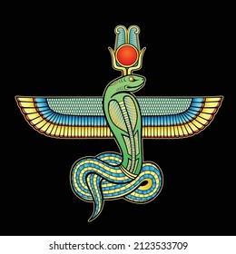 Animation color drawing: Sacred winged Serpent. God Apop. Vector illustration isolated on a black background. 