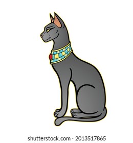 Animation color portrait Ancient Egyptian goddess Bastet (Bast). Sacred cat. Profile view. Vector illustration isolated on a white background. Print, poster, tatoo.