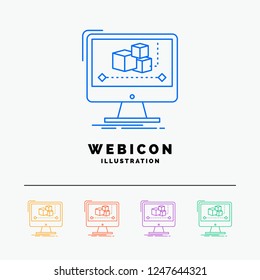 Animation, computer, editor, monitor, software 5 Color Line Web Icon Template isolated on white. Vector illustration