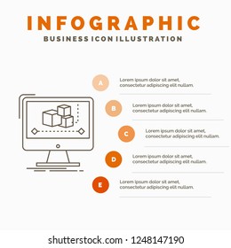 Animation, computer, editor, monitor, software Infographics Template for Website and Presentation. Line Gray icon with Orange infographic style vector illustration