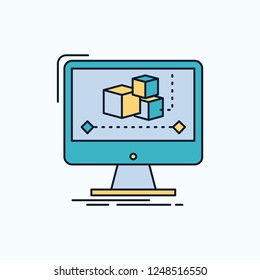 Animation, computer, editor, monitor, software Flat Icon. green and Yellow sign and symbols for website and Mobile appliation. vector illustration