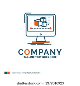 Animation, computer, editor, monitor, software Logo Design. Blue and Orange Brand Name Design. Place for Tagline. Business Logo template.