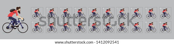 Animation of Cycling. Cycle riding animation .\
Sprite sheet of Cycling. Animation for game or cartoon. Frame by\
frame animation. -\
Vector
