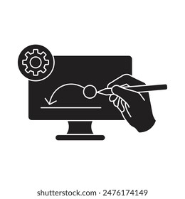 Animation Design Icon: Pictogram of Hand Drawing Video Clip on Computer, Film Production, Editable Thin Line Vector Illustration.