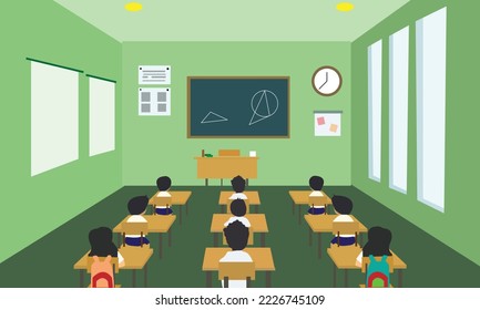 animation design of students studying in class, students studying in class, school class