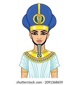 Animation Egyptian Pharaoh n the military crown. Vector illustration isolated on a white background.