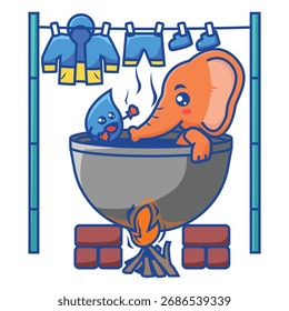 Animação de elefante e seu amigo