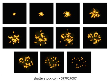 Animation fiery crater. Storyboard to animate the explosion. Games animation effect. Fiery spiral effect.
