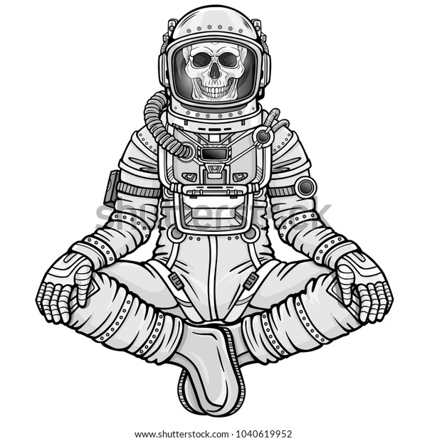 Animation Figure Astronaut Skeleton Sitting Buddha Stock Vector ...