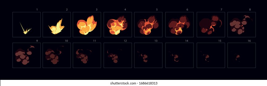 Animation of fire burst explosion . Fire explode effect for animation, sprite sheet for game, cartoon or animation burst explosion.-vector