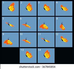 Animation of flaing butterfly. Cartoon explosion frames