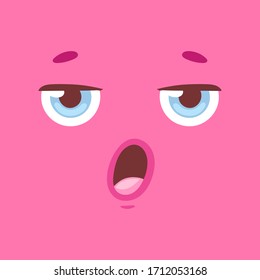 Animation funny cartoon coloful face with eyes and mouth with different expressions and emotions: smile, angry, laugh, surprised. Vector flat monster emoticon isolated on bright background