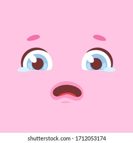 Animation funny cartoon coloful face with eyes and mouth with different expressions and emotions: smile, angry, laugh, surprised. Vector flat monster emoticon isolated on bright background