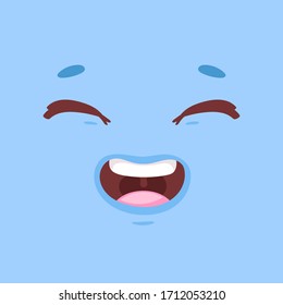 Animation funny cartoon coloful face with eyes and mouth with different expressions and emotions: smile, angry, laugh, surprised. Vector flat monster emoticon isolated on bright background