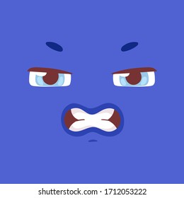 Animation funny cartoon coloful face with eyes and mouth with different expressions and emotions: smile, angry, laugh, surprised. Vector flat monster emoticon isolated on bright background