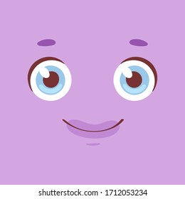 Animation funny cartoon coloful face with eyes and mouth with different expressions and emotions: smile, angry, laugh, surprised. Vector flat monster emoticon isolated on bright background