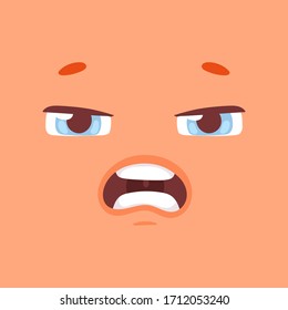 Animation funny cartoon coloful face with eyes and mouth with different expressions and emotions: smile, angry, laugh, surprised. Vector flat monster emoticon isolated on bright background