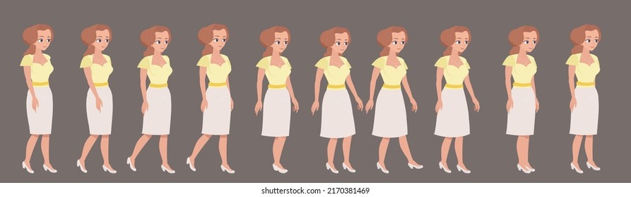 Animation of the gait of a beautiful girl. Woman dressed in a skirt, on heels, full animation cycle