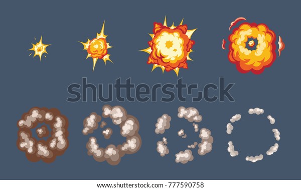 爆発効果のゲーム用のアニメーション 別々のフレームに分割されます 煙 炎 パーティクルを含む爆発 の効果 ベクターイラスト のベクター画像素材 ロイヤリティフリー