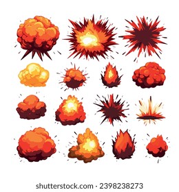 Animación para juego del efecto de explosión. explosión con vector de humo, llama y partículas