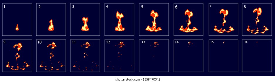 Animation for game of the fire explosion. Fire explosion animation. Sprite sheet for game, cartoon or animation.-vector