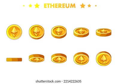 Animation Gold ETHEREUM coin. Cryptocurrency, ETHEREUM Internet currency of the future