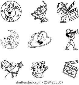 Animation icons set line art and illustrator eps